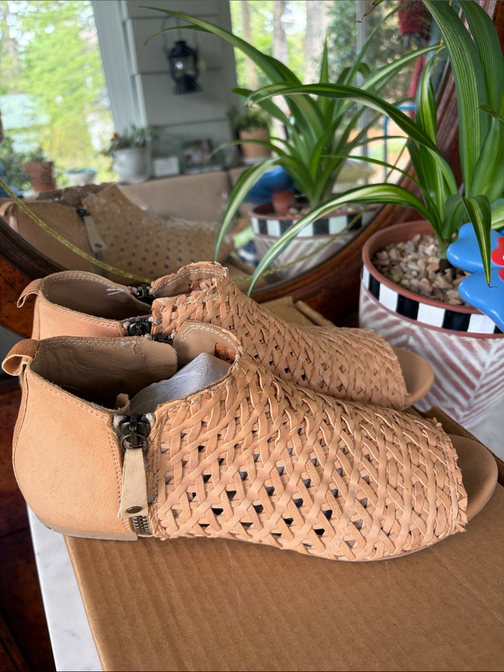 Sundance “Asheville” Woven Peep-Toe Sandals Beige ‘Bone’ Color